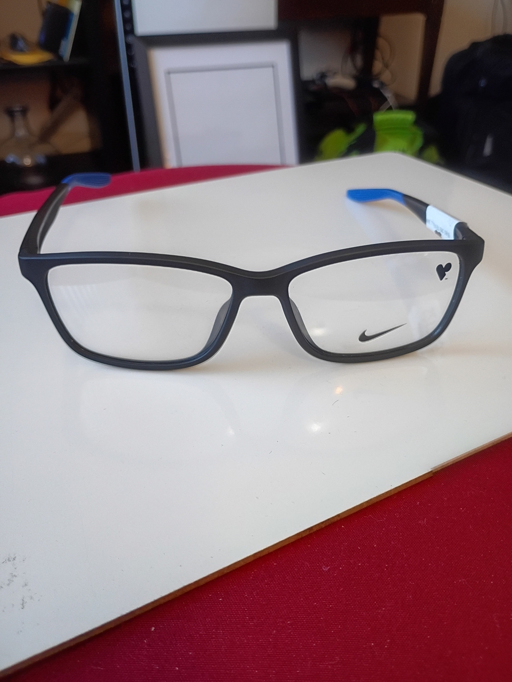 Nike Black Rectangular Eyeglasses with Blue Temple Tips